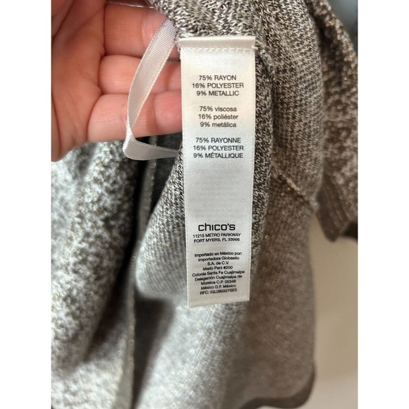Chico's Easywear Metallic Speckled Ombre Shimmer V-Neck Sweater SZ 1 US Med - Picture 6 of 8